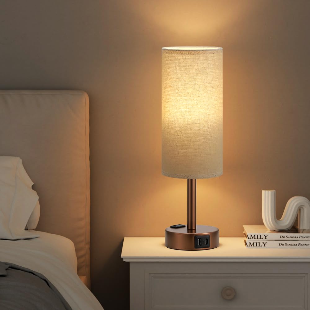 Fenmzee brown bedside lamp AC outlet expands power options