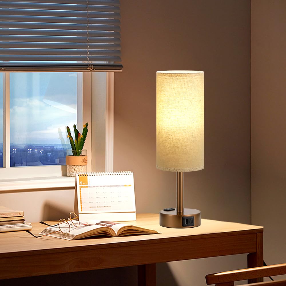 Fenmzee brown bedside lamp includes non-flicker LED bulb