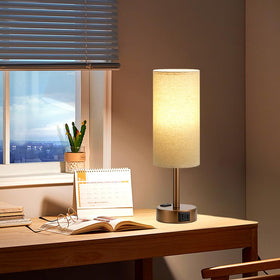 Fenmzee brown bedside lamp includes non-flicker LED bulb