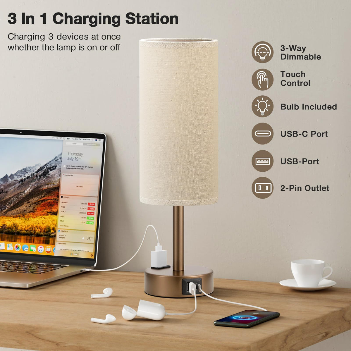 Fenmzee brown bedside lamp shade in flaxen fabric for warm ambience