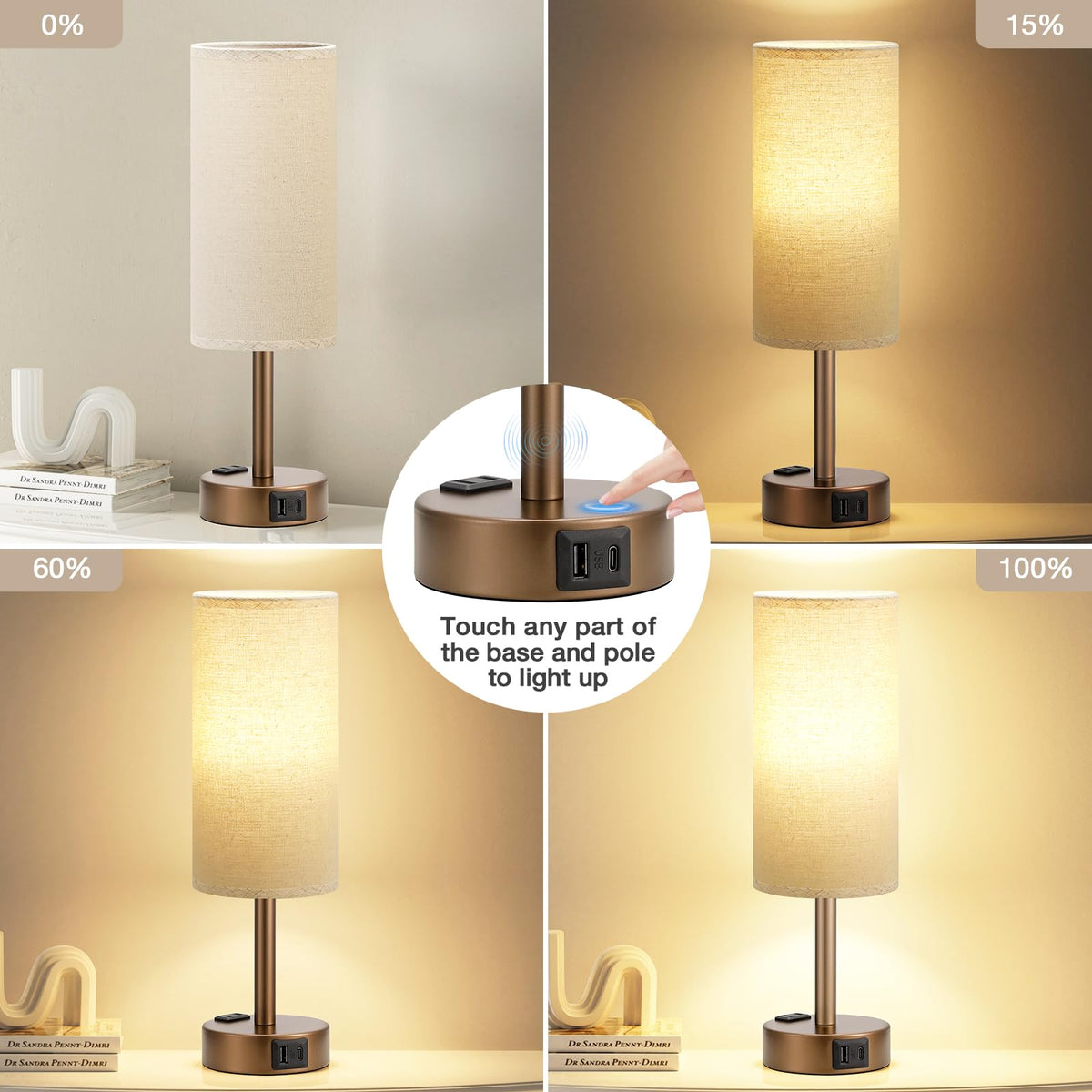 Fenmzee bedside lamp touch controls for easy brightness changes