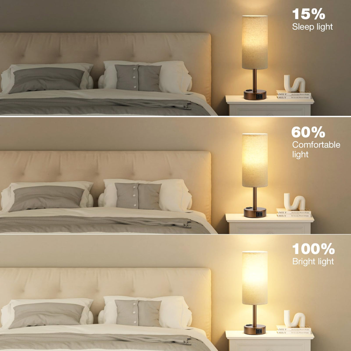 Fenmzee brown lamp USB-C port for fast device charging