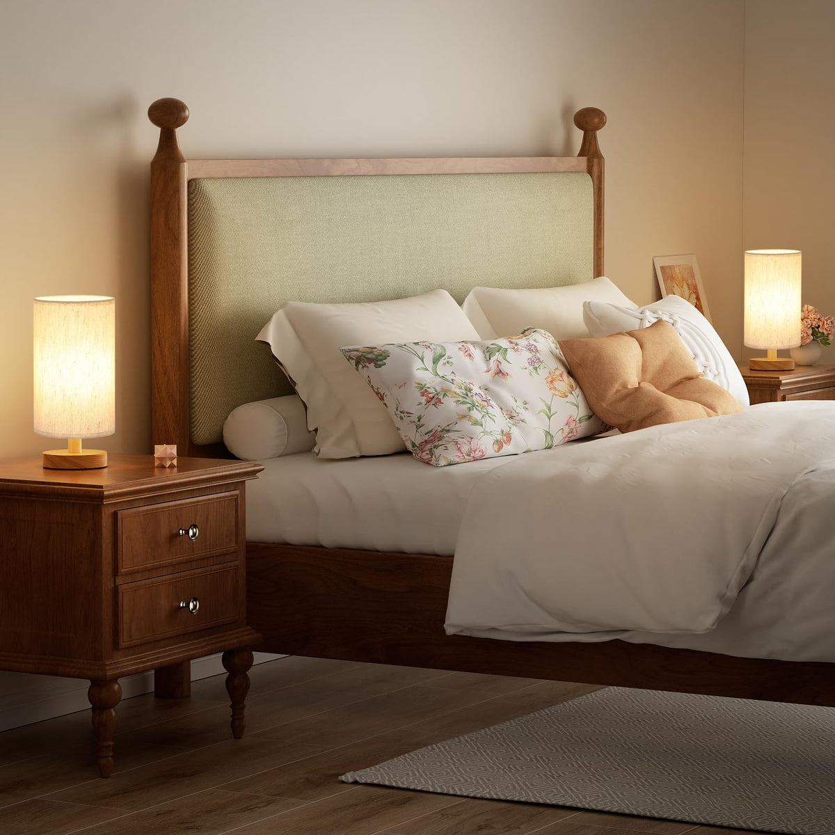 Fenmzee compact 9-inch lamp fits small spaces on a nightstand.