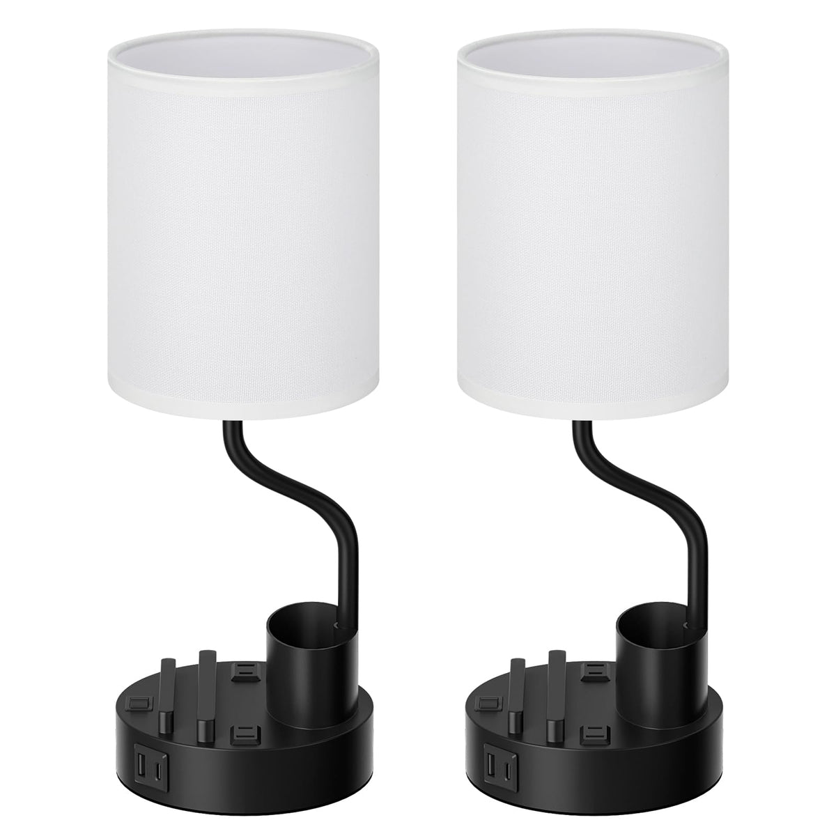Fenmzee compact nightstand lamp helps keep cords and items organized.