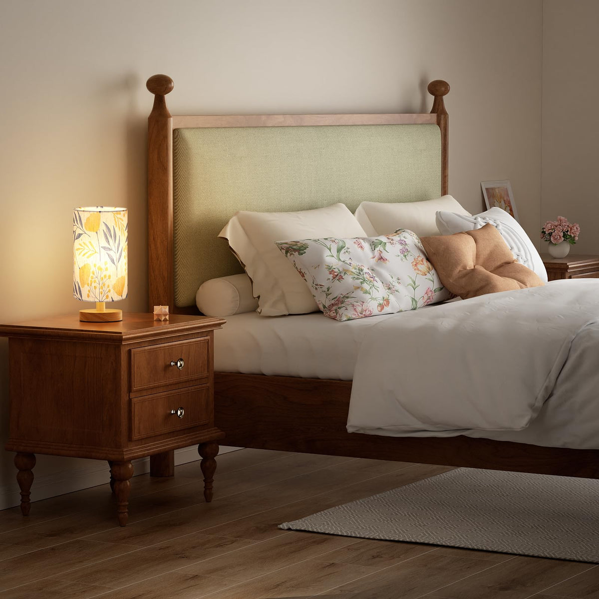 Soft glow from Fenmzee Ginkgo lamp fills a cozy bedroom