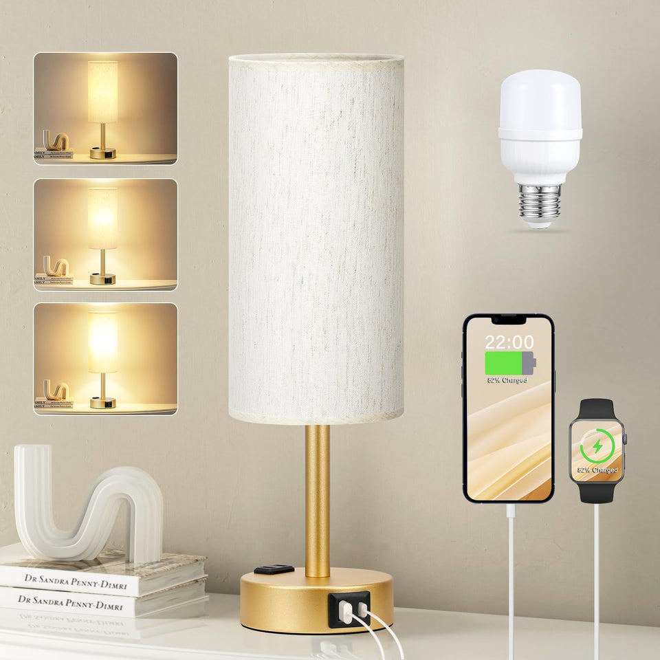 Fenmzee Gold Nightstand Lamp base closeup with smooth touch control