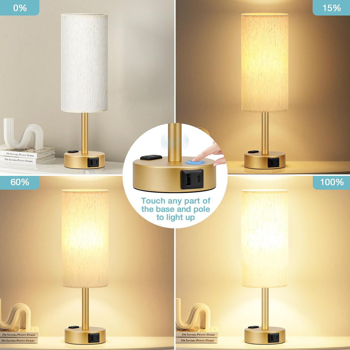 Fenmzee lamp with linen shade for soft reading light