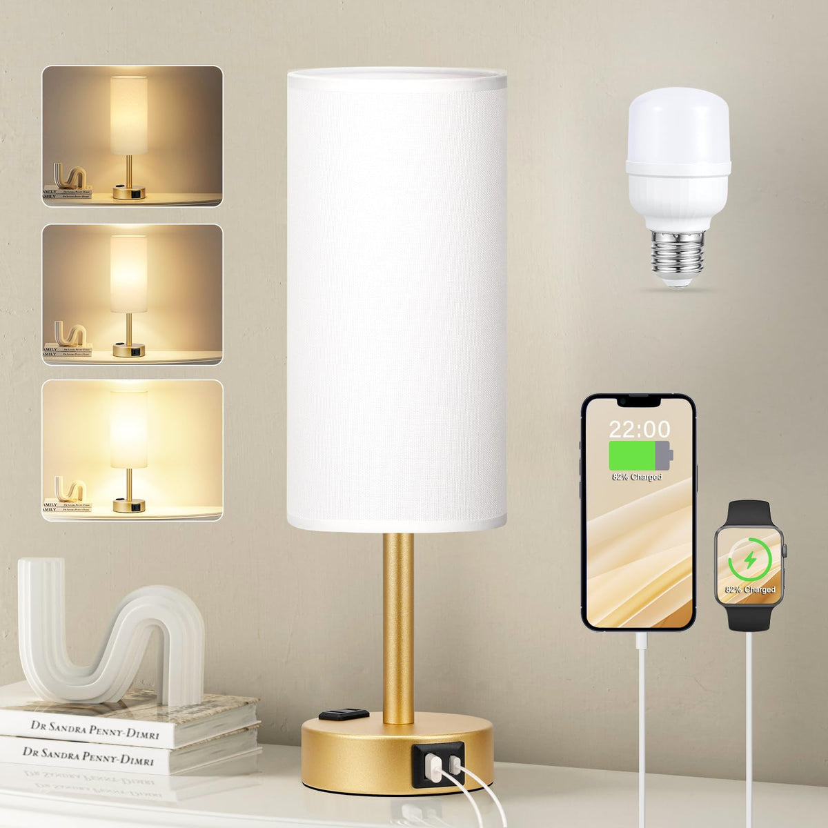 Fenmzee Gold Touch Lamp base provides stable bedside control and easy reach.