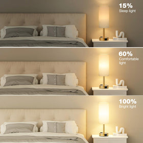 Fenmzee Gold Touch Lamp shade white linen creates soft ambient glow.