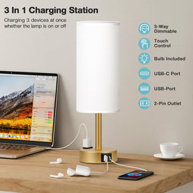 Fenmzee Gold Touch Lamp USB-C port enables quick nightly charging.