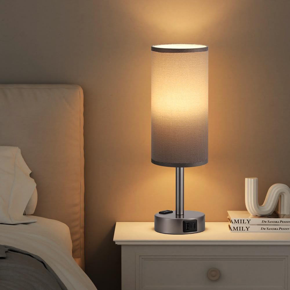 Fenmzee grey bedside lamp included LED bulb for instant use