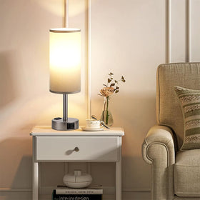 Fenmzee grey bedside lamp in a cozy bedroom scene shows versatile decor