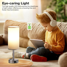 Fenmzee grey bedside lamp USB-C port for quick device charging at night