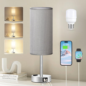 Fenmzee grey nightstand lamp base with silver finish for stable bedside lighting