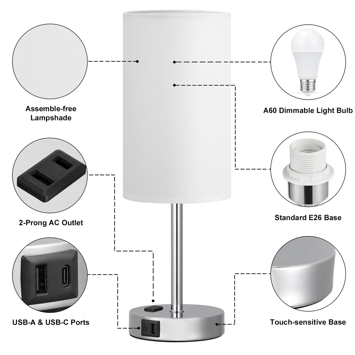 Fenmzee LED bulb included is non-flicker for eye comfort