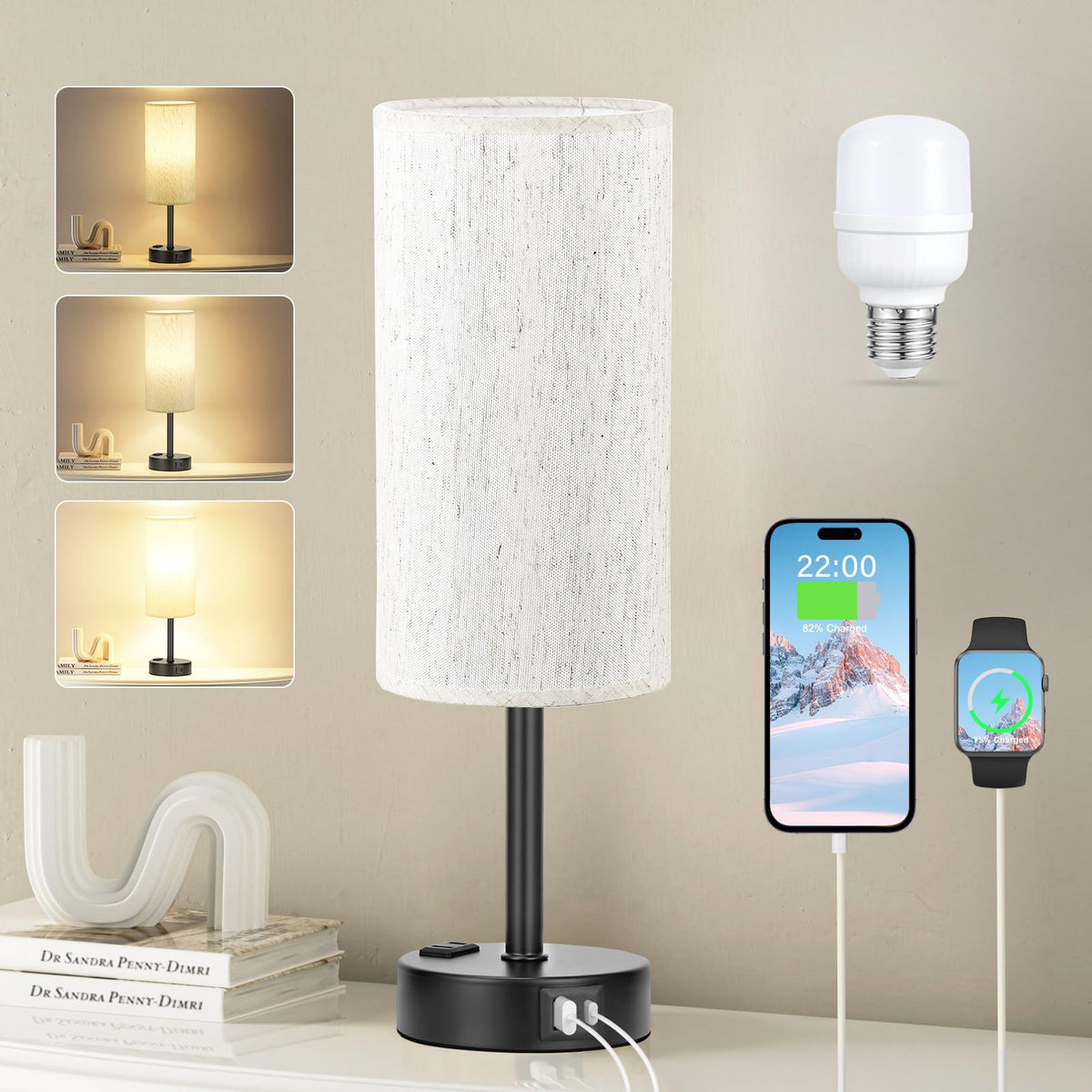 Fenmzee light beige table lamp on bedside with soft glow for cozy nights