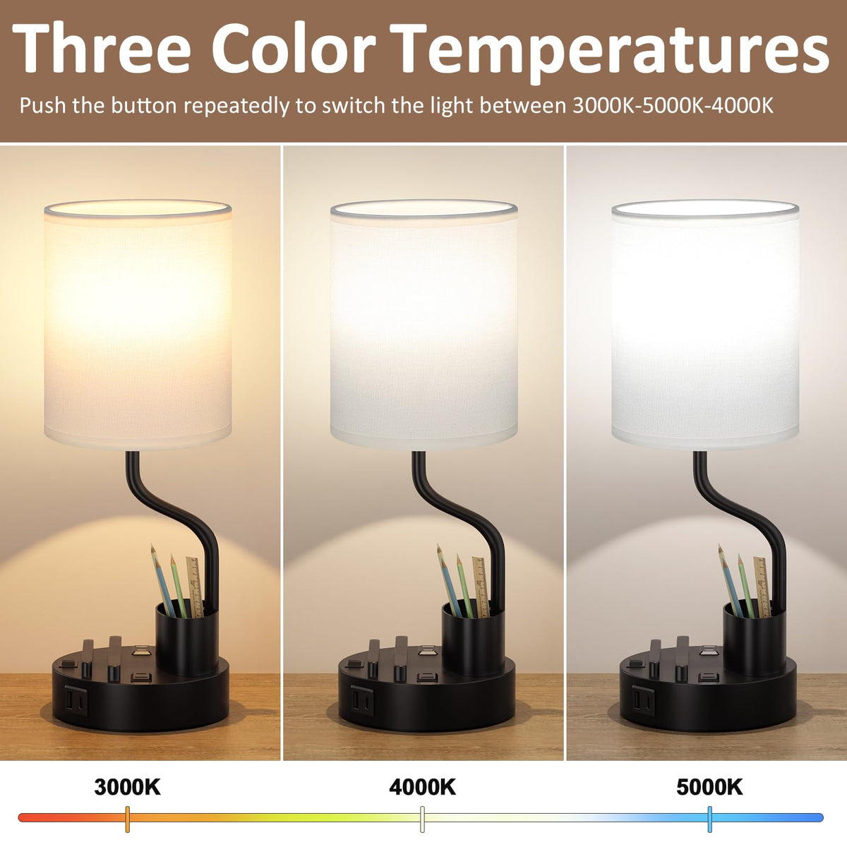 Fenmzee nightstand lamp showing built-in phone holder and pen slot for study efficiency.