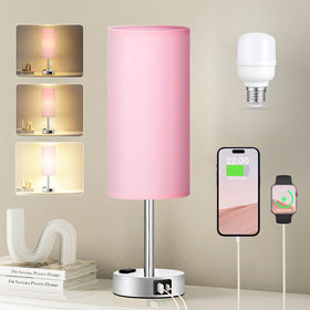Fenmzee pink lamp on nightstand with warm glow ideal for nighttime reading