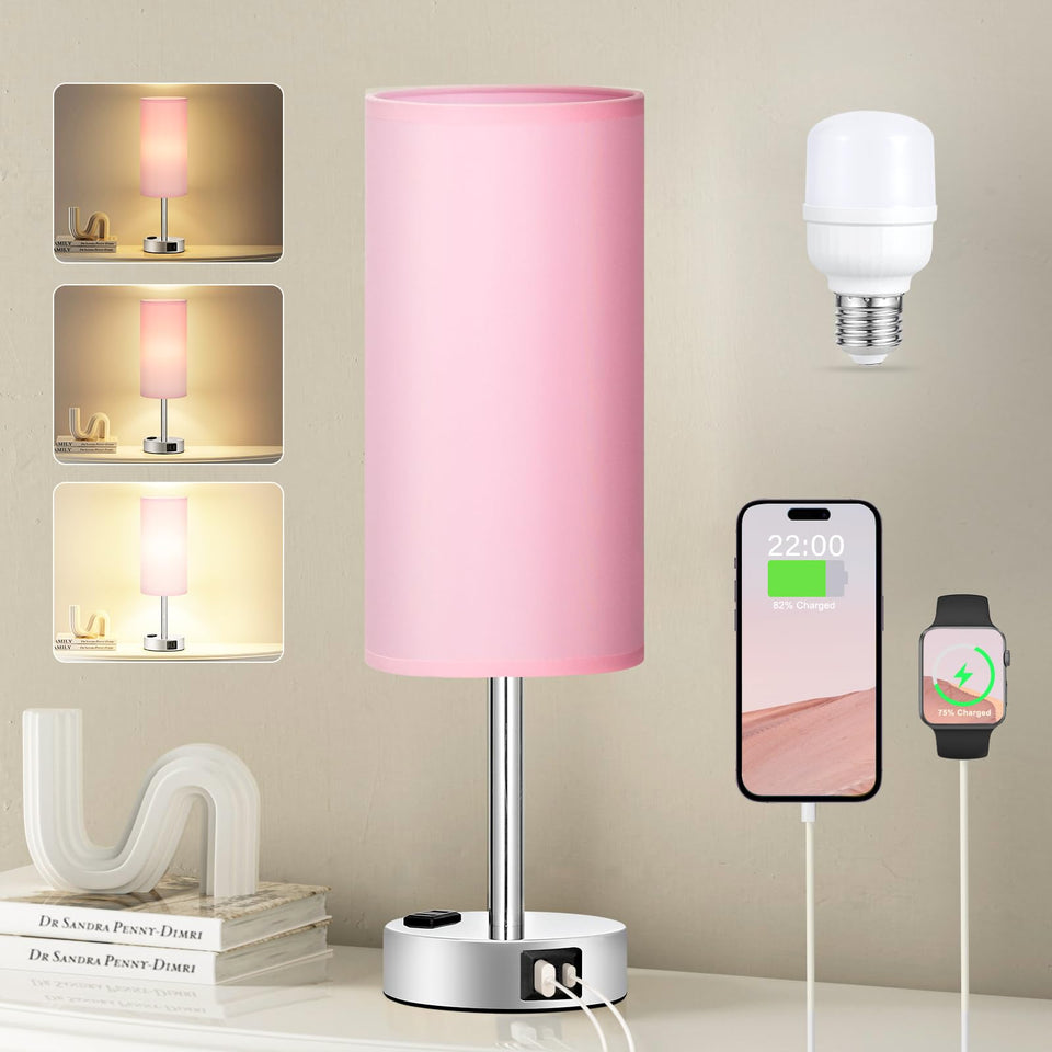 Fenmzee pink lamp on nightstand with warm glow ideal for nighttime reading