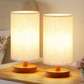 Fenmzee small lamps with cream shade and walnut base for warm bedroom lighting.