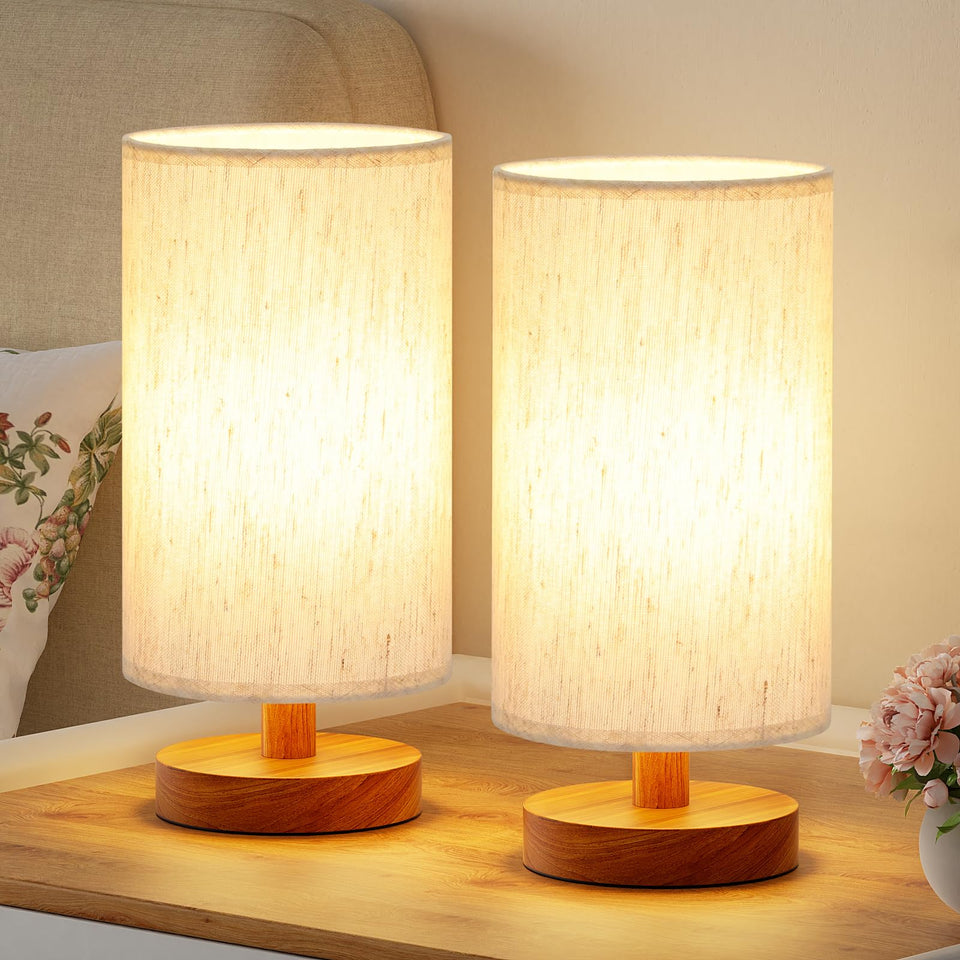 Fenmzee small lamps with cream shade and walnut base for warm bedroom lighting.