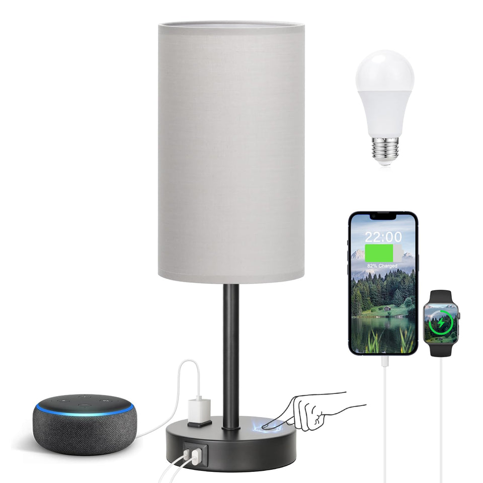 Fenmzee touch bedroom lamp grey highlights three-way dimmable lighting for reading