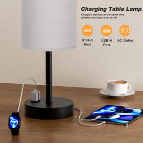 Fenmzee touch bedroom lamp grey with built-in AC outlet on base