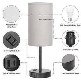 Fenmzee touch bedroom lamp grey bulb included provides steady light