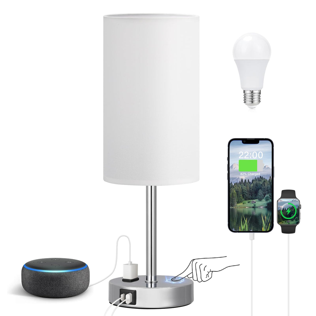 Fenmzee touch bedside lamp white with 3-way dimming for ambient lighting