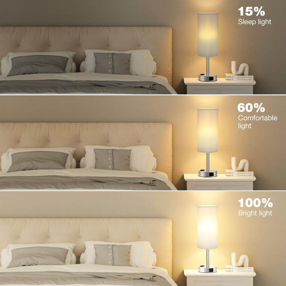 Fenmzee touch control base enables quick on/off and brightness adjust.