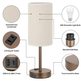 Fenmzee lamp includes a built-in AC outlet to power small devices.