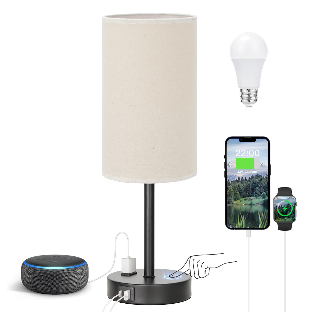 Fenmzee Touch Table Lamp base with sturdy black metal construction for stable support.