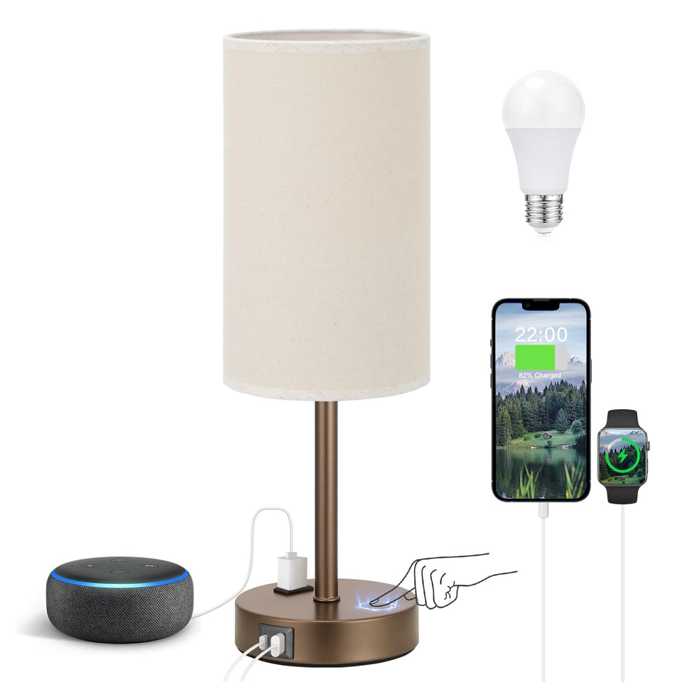 Fenmzee touch table lamp beige base provides a warm, cozy glow for living rooms and bedrooms.