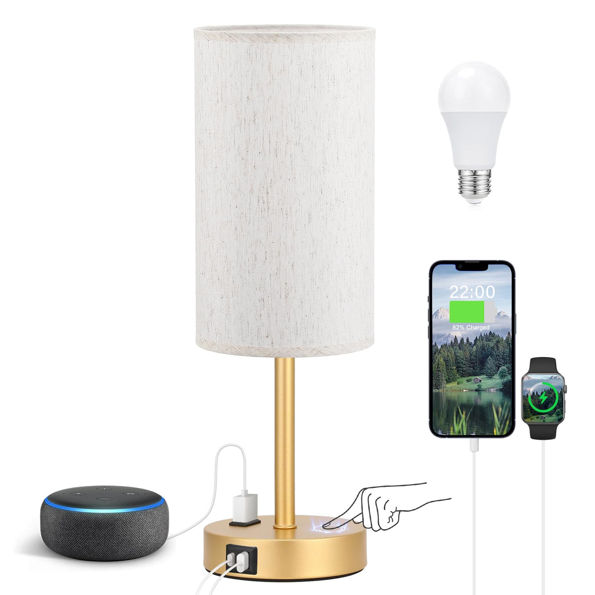 Fenmzee touch lamp cream shade with gold base for elegant lighting.