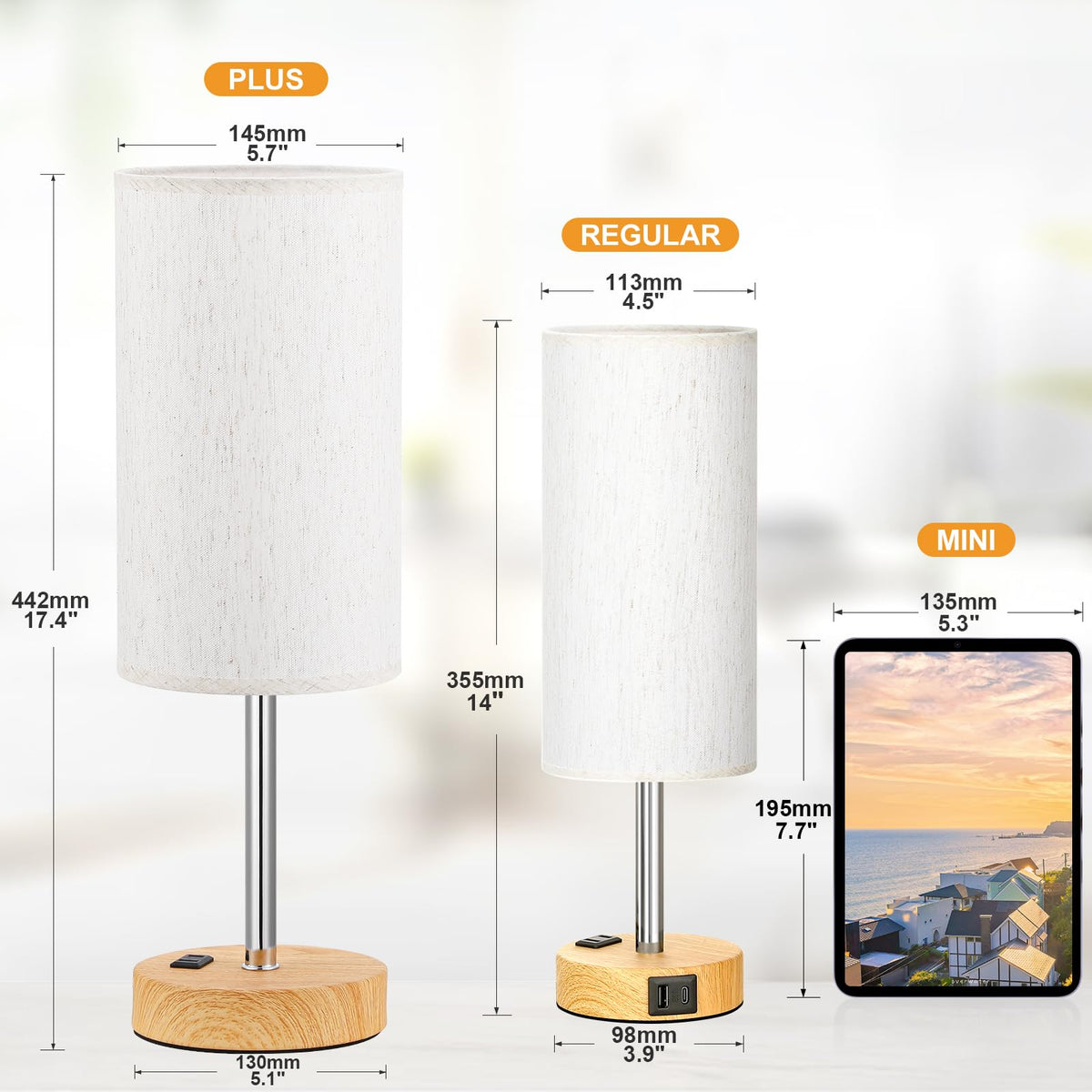 Fenmzee lamp with smooth touch controls, showing three brightness levels for adaptable lighting.