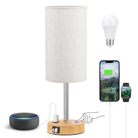 Fenmzee Touch Table Lamp cream finish, front view, inviting warm glow for reading.