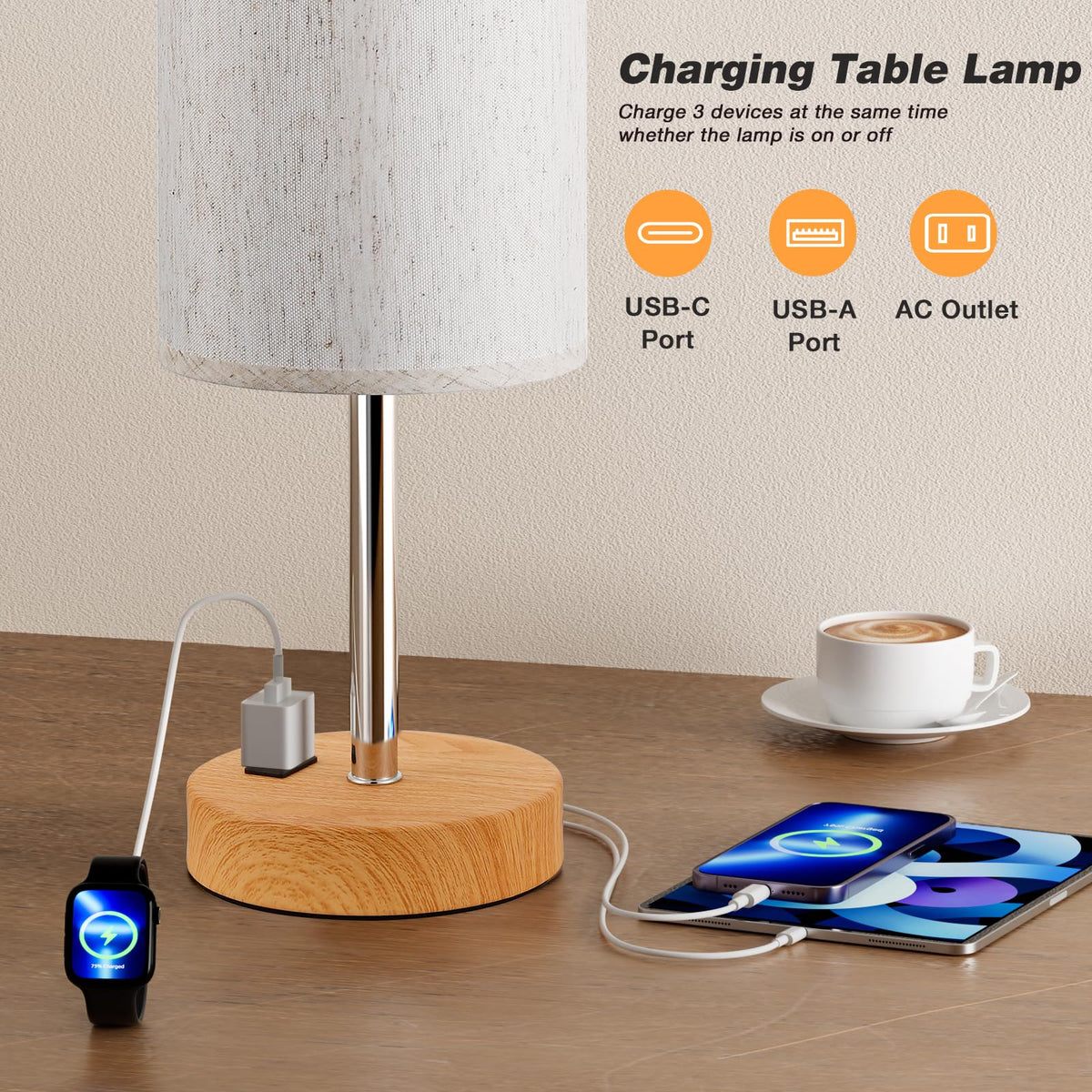 Fenmzee lamp showing USB-A port for easy gadget charging.
