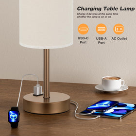 Fenmzee lamp features a USB-A port for quick device charging.