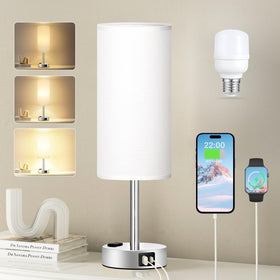 Fenmzee white touch bedside lamp base silver for a modern nightstand and stability