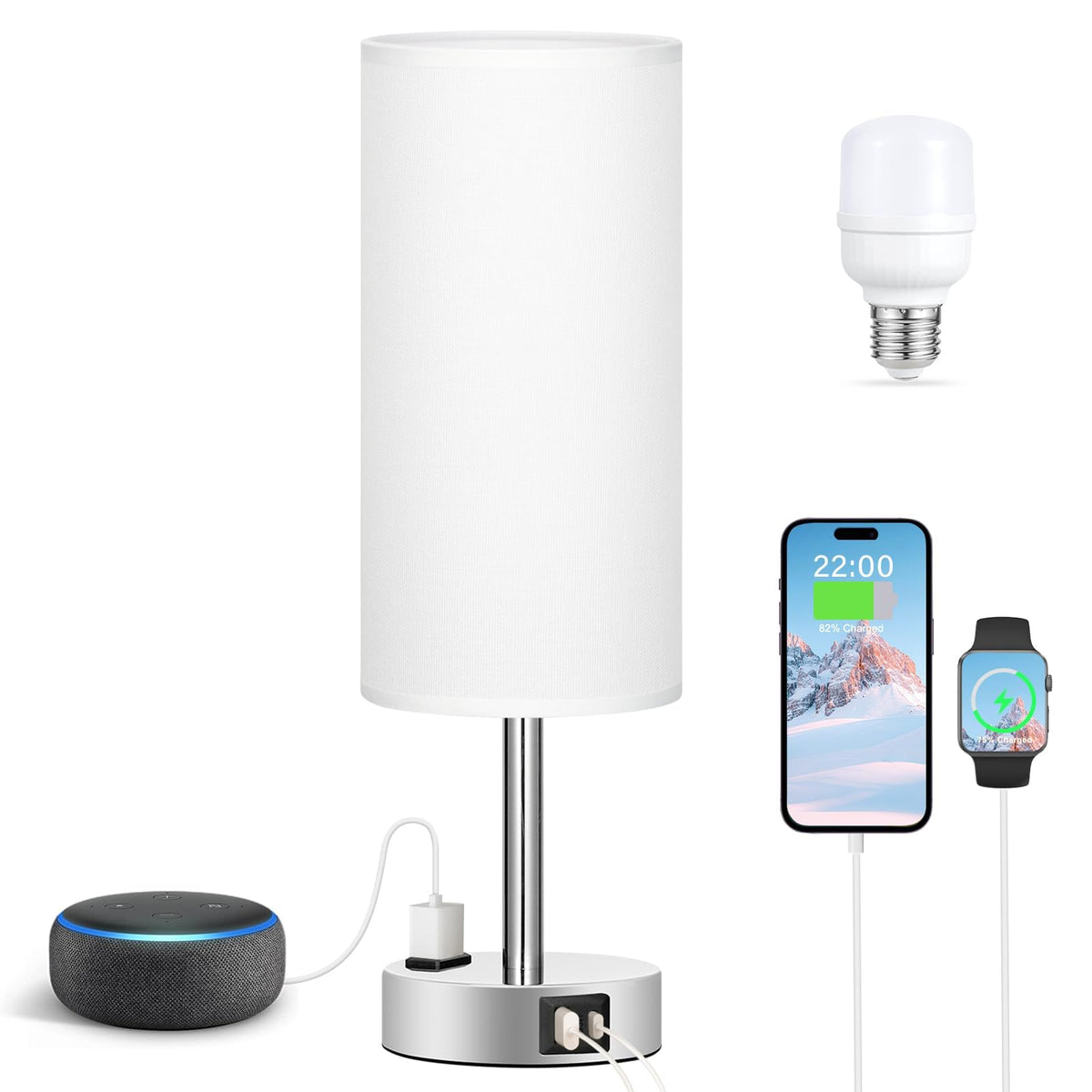 Fenmzee white touch bedside lamp in-room suitable for desks and nightstands