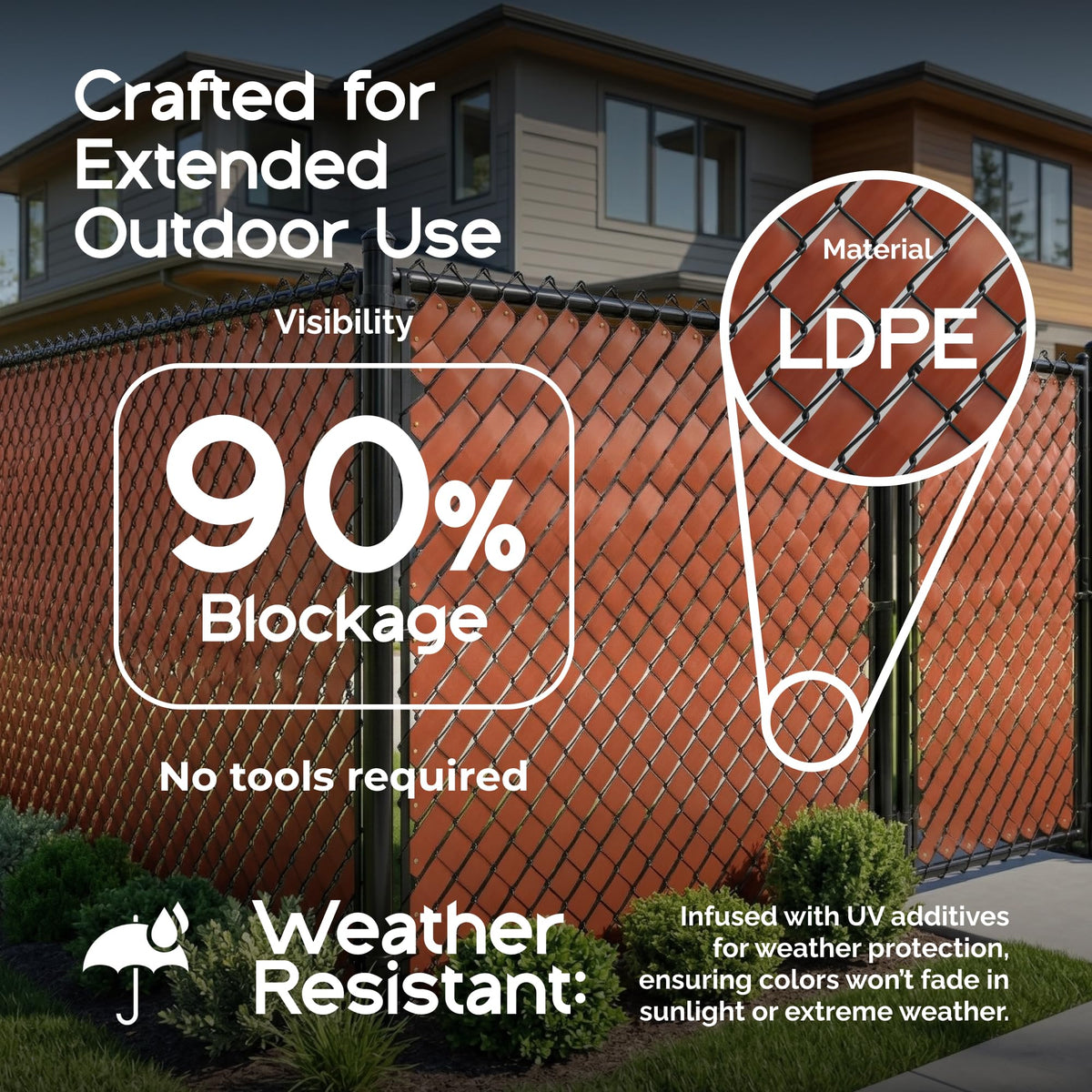 Fenpro chain-link fence cover in obsidian black adds a sleek, modern look.