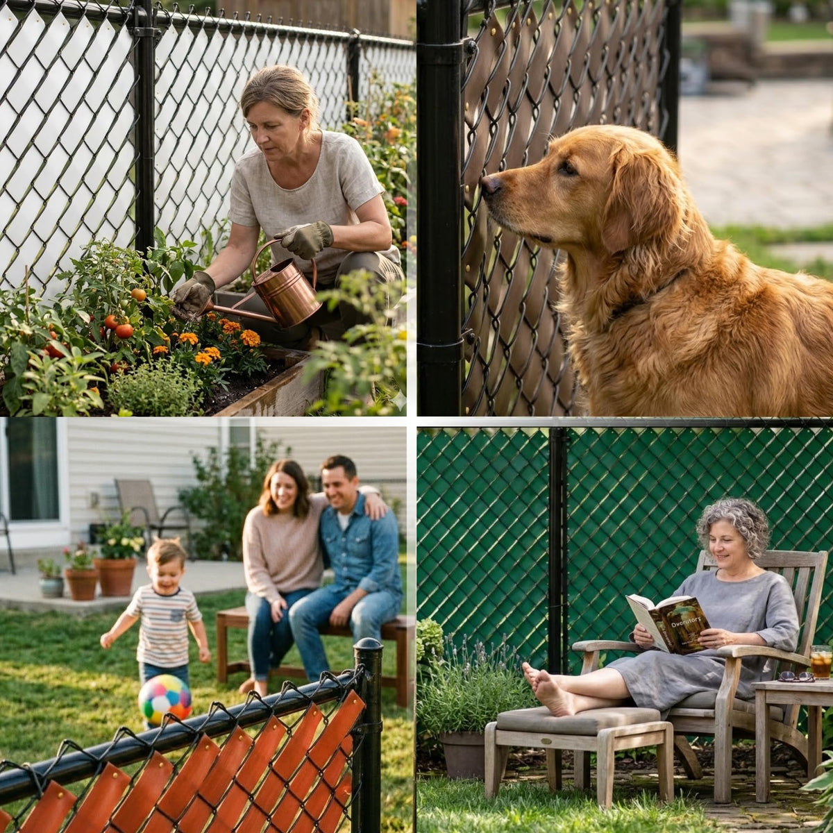 Fenpro dog-friendly hedge slats provide shelter while keeping airflow.