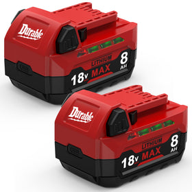 FEOTDN Milwaukee 18V 8Ah front view battery: high-capacity power for extended tool run time.