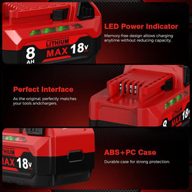 FEOTDN Milwaukee 18V 8Ah LED indicator: monitor remaining power to avoid interruptions.