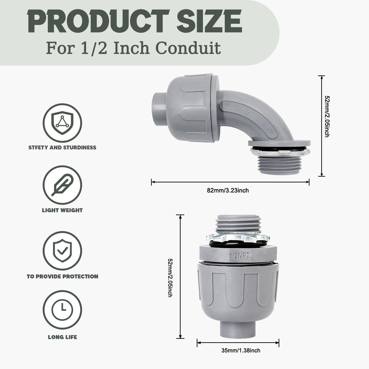 Feotech 90-degree liquid-tight connector enables clean bends.