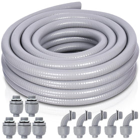 Feotech liquid-tight conduit 25 ft shown in outdoor installation for weather-resistant wiring