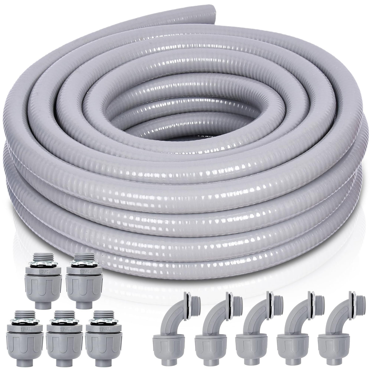 Feotech liquid-tight conduit in outdoor installation protects wiring from weather and moisture