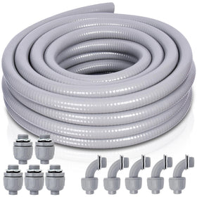 Feotech liquid-tight conduit in outdoor installation protects wiring from weather and moisture