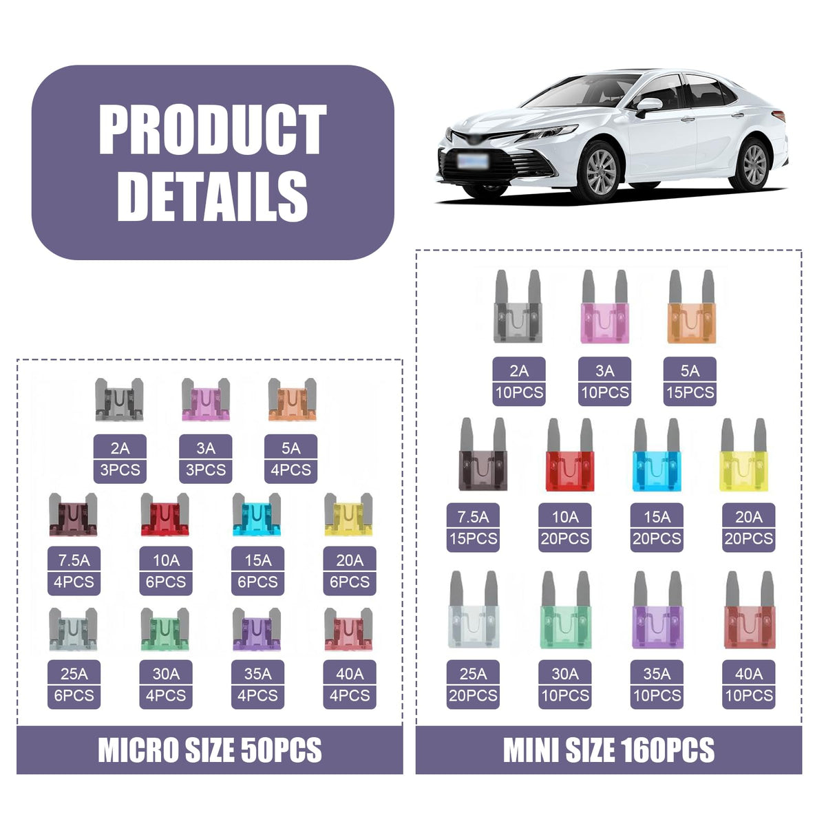 Ferianl car fuses standard set provides durable circuit protection.