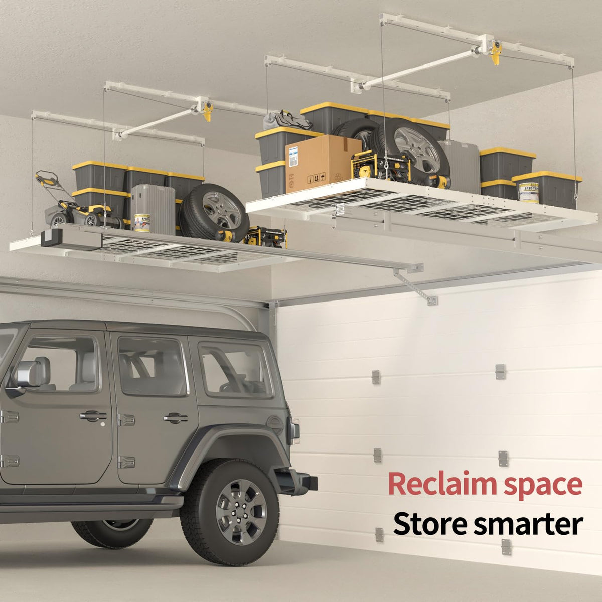 FERO 4x8-foot garage storage maximizes overhead space efficiently.